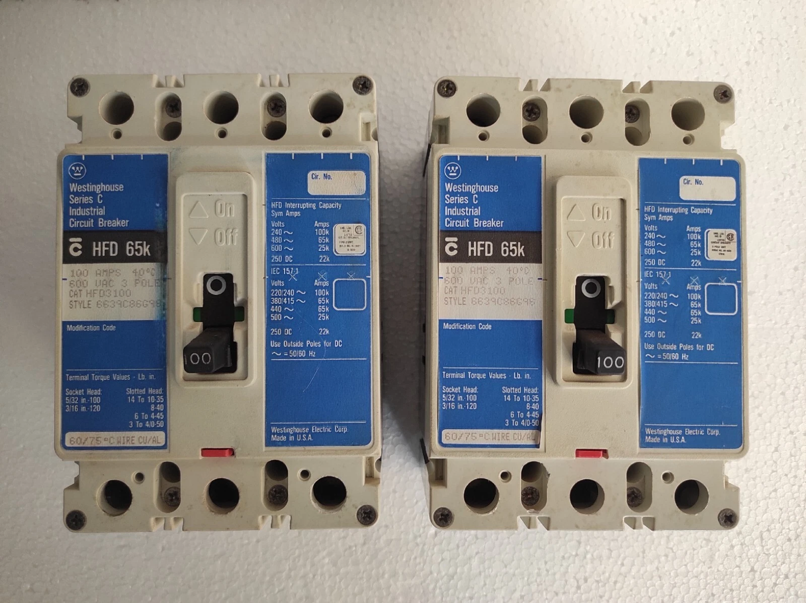 Cutler Hammer HFD 65k Industrial Circuit Breaker 100A 3P 600VAC 250VDC HFD3100